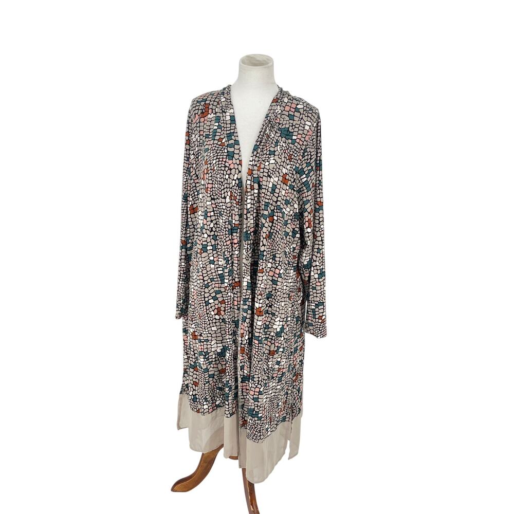 LOGO Lori Goldstein Womens Multicolor Mosaic Leticia Duster Size 1X Artsy Beachy